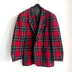 Vintage Woolrich Red Plaid Wool Boxy Menswear Style Wool Fall Blazer M